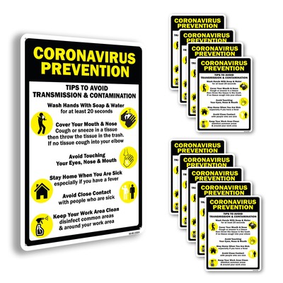 Coronavirus Prevention Tips To Avoid Transmission Public Safety Sign 5/10 Pack