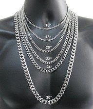 16-36" Stainless Steel Silver Chain Cuban Curb Womens Mens Necklace 3/5/7/9/11mm
