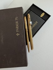 Parker 75 Fountain Pen & Ballpoint In Pin Striped Gold Design 14k Gild B Nib
