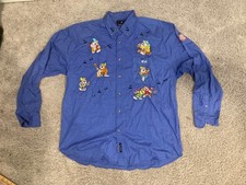 Vtg Disney Store Snow White 7 Dwarfs Embroidered Long Sleeve Button Up Shirt 2XL