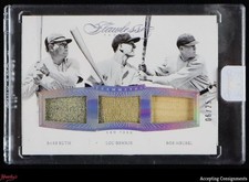 2016 Flawless Bob Meusel Lou Gehrig Babe Ruth TRIPLE GAME-USED JERSEY BAT 06/25