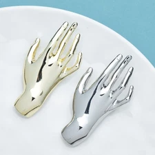 Realistic Hand Brooch 2-Pack Gold & Silver Tone Pin Set Modern Gesture Jewelry