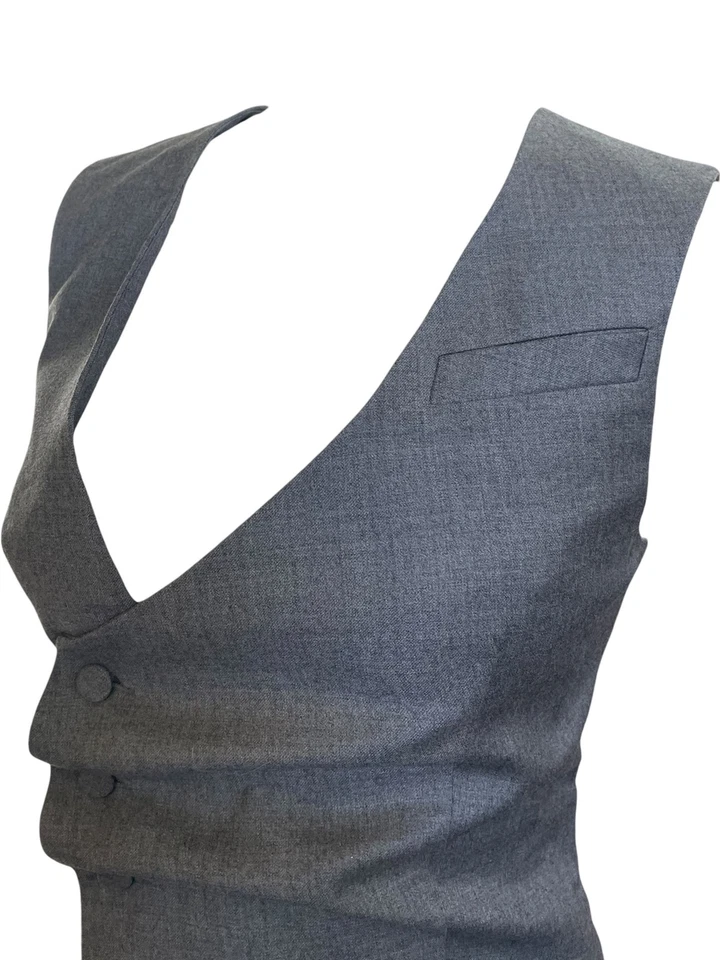 NEW Aya Muse Grey Wool Asymmetric Waistcoat Vest Tailored Fit - Size XS - Image 2 of 4