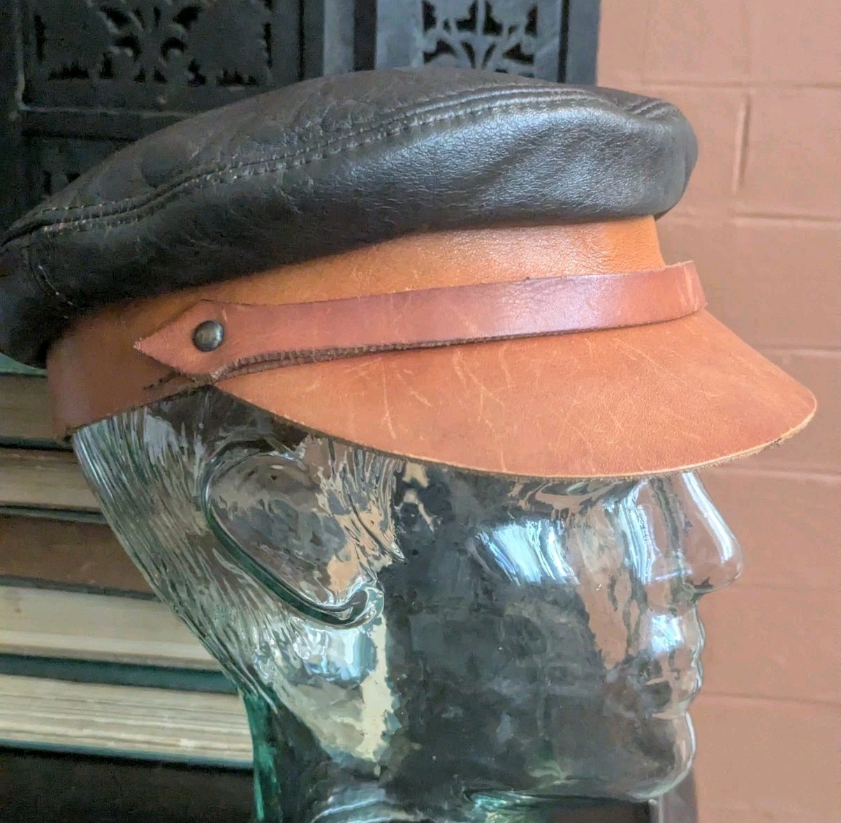 Vtg Skullys by Henschel Tan Brown Leather Cabbie Newsboy Hat