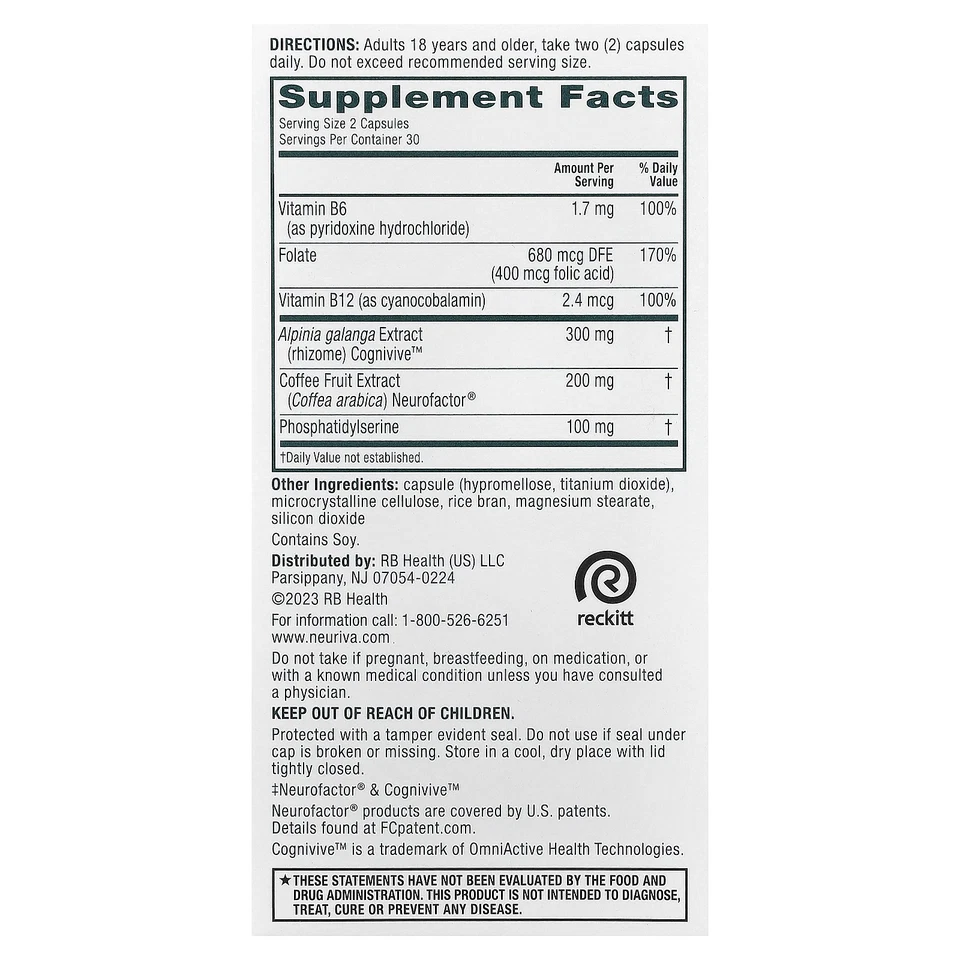Neuriva Brain Health, Ultra, 60 Cápsulas Foto 2 de 3