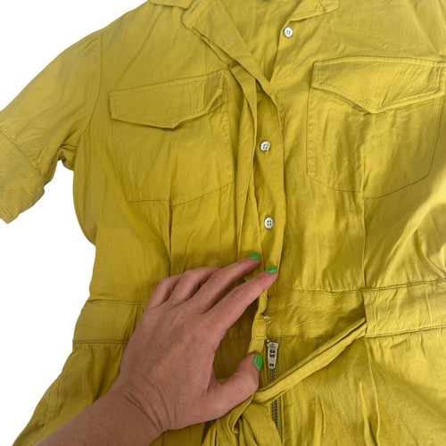 Rag & Bone Surplus Short Sleeve Romper Chartreuse Bright Green Utility Linen 0 - Picture 6 of 16