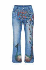 Peacock Print Flare Pants Womens 32/33" Waist Statement Festival Graphic Bootcut
