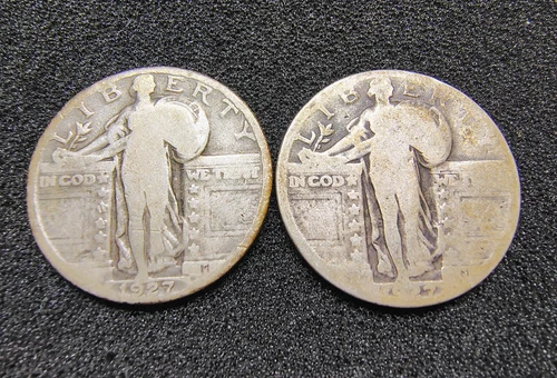 Lot of 2- 1927 Standing Liberty Quarters - 90% Silver - AG/G Cond - Philadelphia