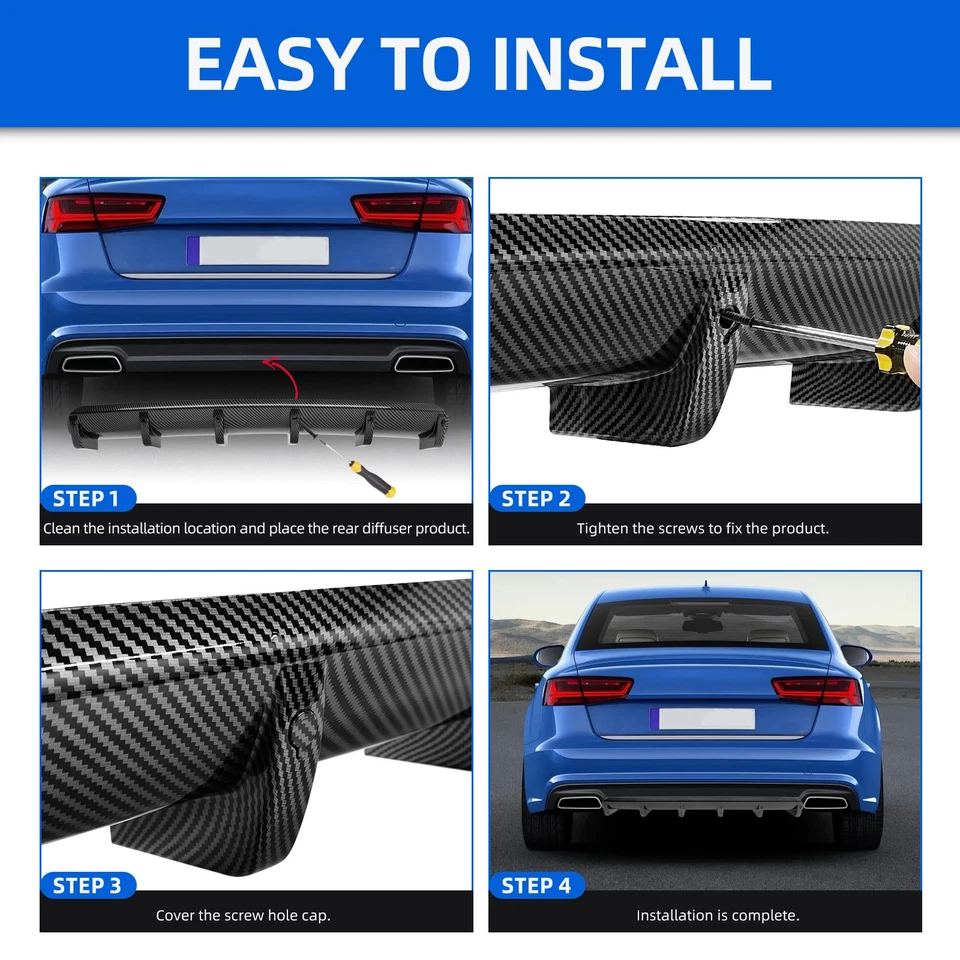 For Volkswagen Beetle ABS Carbon Fiber Style Rear Diffuser Bumper Spoiler Lip - Image 3 of 4