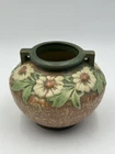 Vintage Roseville Art Pottery Bulbous Doubled Handle Vase Dahlrose
