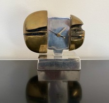 David Marshall Uhr - Tischuhr Messing & Aluminium, Spanien 70er Brutalismus