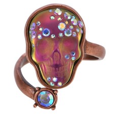 Kirks Folly Crystal Skull Adjustable Ring      copper ox / mystic iridis