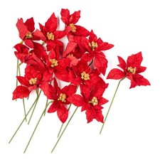 Bulk Lot of 24 Red Velveteen Artificial Poinsettia 7" Picks