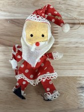 Vtg 1960s Flocked Santa Claus Ornament Japan Tag Mid Century Red Polka Dot wired