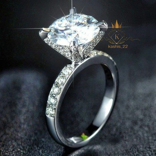 Bague De Fiançailles 3 Pierres 2ct Moissanite VVS1 Or Blanc 14k - Rond - Lab-Created - Aspire