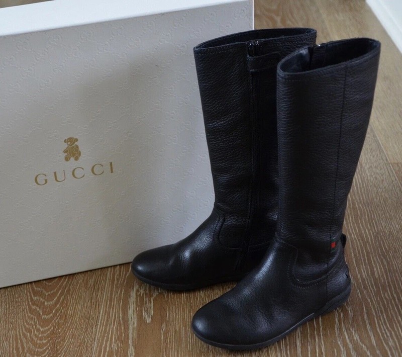 GUCCI Girls Black Leather Tall Boots Size EURO 28/US 11 EUC Made in ITALY!