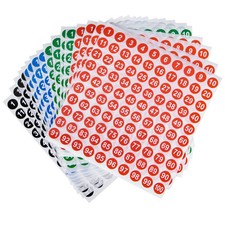 16 Sheets Small Round Number Stickers Self Adhesive Labels for Office, Home