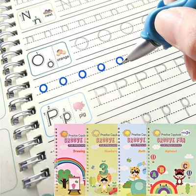 4 Pc Magic Grooved Practice Copybook,Reusable Letter Tracing...