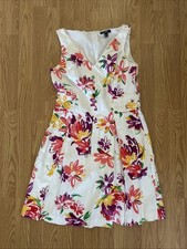 Chaps Dress White Floral Pleated Dress Sleeveless Misses Sz 10