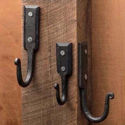 KINGS COUNTY TOOLS Hand-Forged Iron Wall Hooks Rustic Blacksmith Made Decorative Coat Hooks