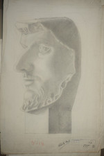 BELLISSIMO DISEGNO A MINIERA DI PIOMBO 19° STUDIO BUSTO NEOCLASSICO VISO UOMO b