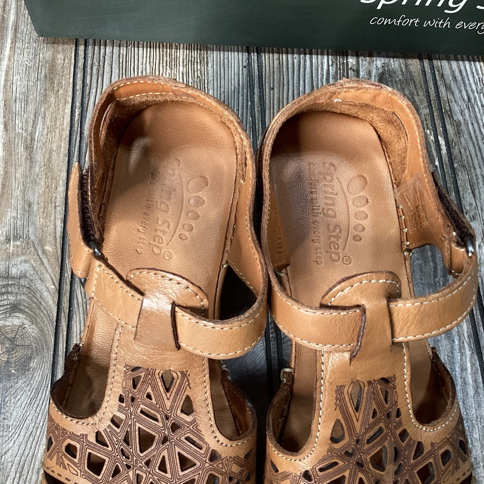 Spring Step Womens Shoes Irin T Strap Brown Cut Out Comfort Soft Sandals 38/7.5 - Image 4 of 4