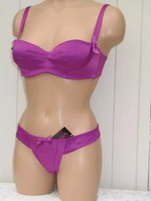 36A BRA SIZE 14 THONG SET LA SENZA MAGENTA PINK VIOLET SATIN ELIZABETH BNWT