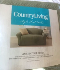 Country Living Sage Green Love Seat 1 piece stretch quilted Slipcover New