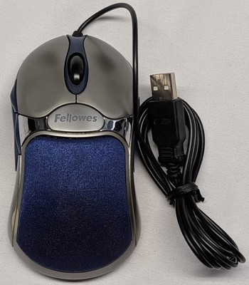 Vintage Fellowes 98905 Mouse Scroll Wired Optical Blue Grey 5 Button Tech PC