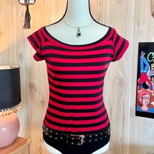 Vintage Paris Blues Red and Black Stretch Striped Top 2000s