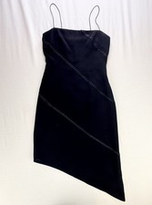 Donna Morgan A-Symmetrical Little Black Midi Dress with ribbon and buttons