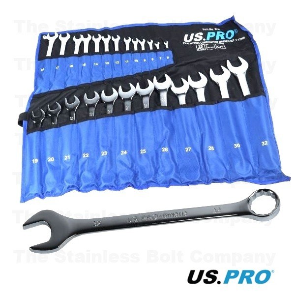 US PRO Metric Combination Spanner Set 25pc 6-32mm Open Ended Ring Spanners 3232