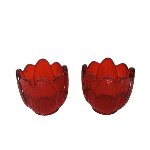 Vintage Set of 2 Ruby Red Signed Fenton Tulip Votive Candle Holders USA EUC