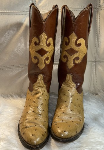 Bota Lucchese Classics Pluma Avestruz Etiqueta Azul Incrustación Misión Hombres 6.5 Mujeres 8.5 - Imagen 2 de 17