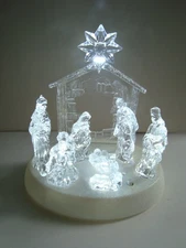 Nativity Christmas Scene Lighted Acrylic ~ Plays Silent Night ~ Away in Manger