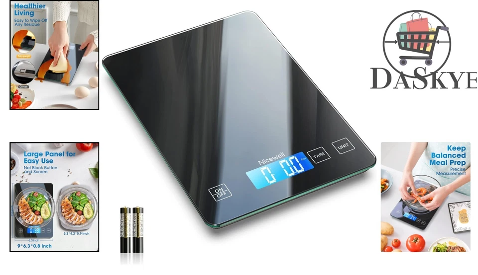 Elegante báscula digital de alimentos de vidrio templado - 0,1 oz graduación para cocinar y hornear Foto 2 de 4