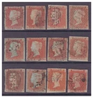 GB QV 1841 1d Red x 12 stamps Used with 3 Margins