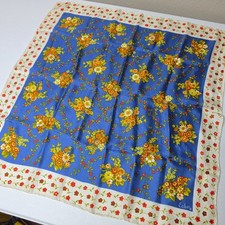 VTG Echo New York Silk Scarf Blue Retro Cottagecore Floral 27" Square...