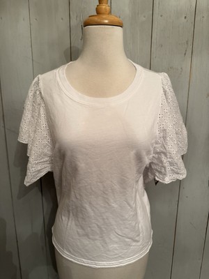 Michael Stars Trixie Flutter Eyelet Sleeve Top Knit Blouse White Sz-M NWOT