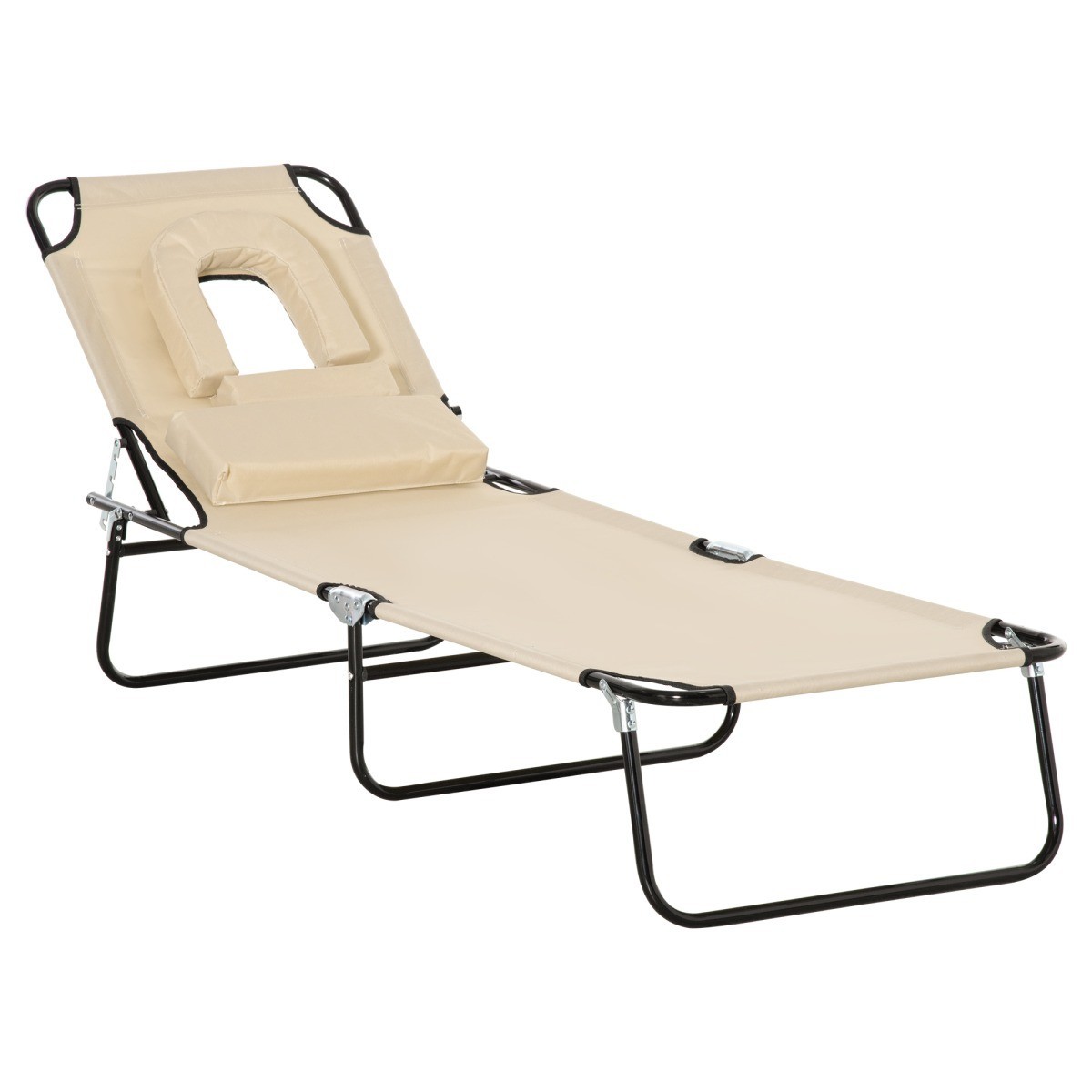 Folding Sun Lounger Reading Padded Face Hole Adjustable Backrest Reclining Chair