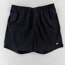 Quiksilver Swim Shorts Mens XL Black Volley Trunks Drawstring Pockets Beach