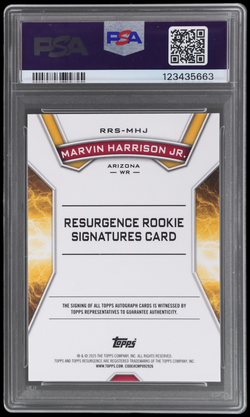 2024 Resurgence Resurgence Rookie Signatures Marvin Harrison Jr. PSA 10 RC Topps view 2