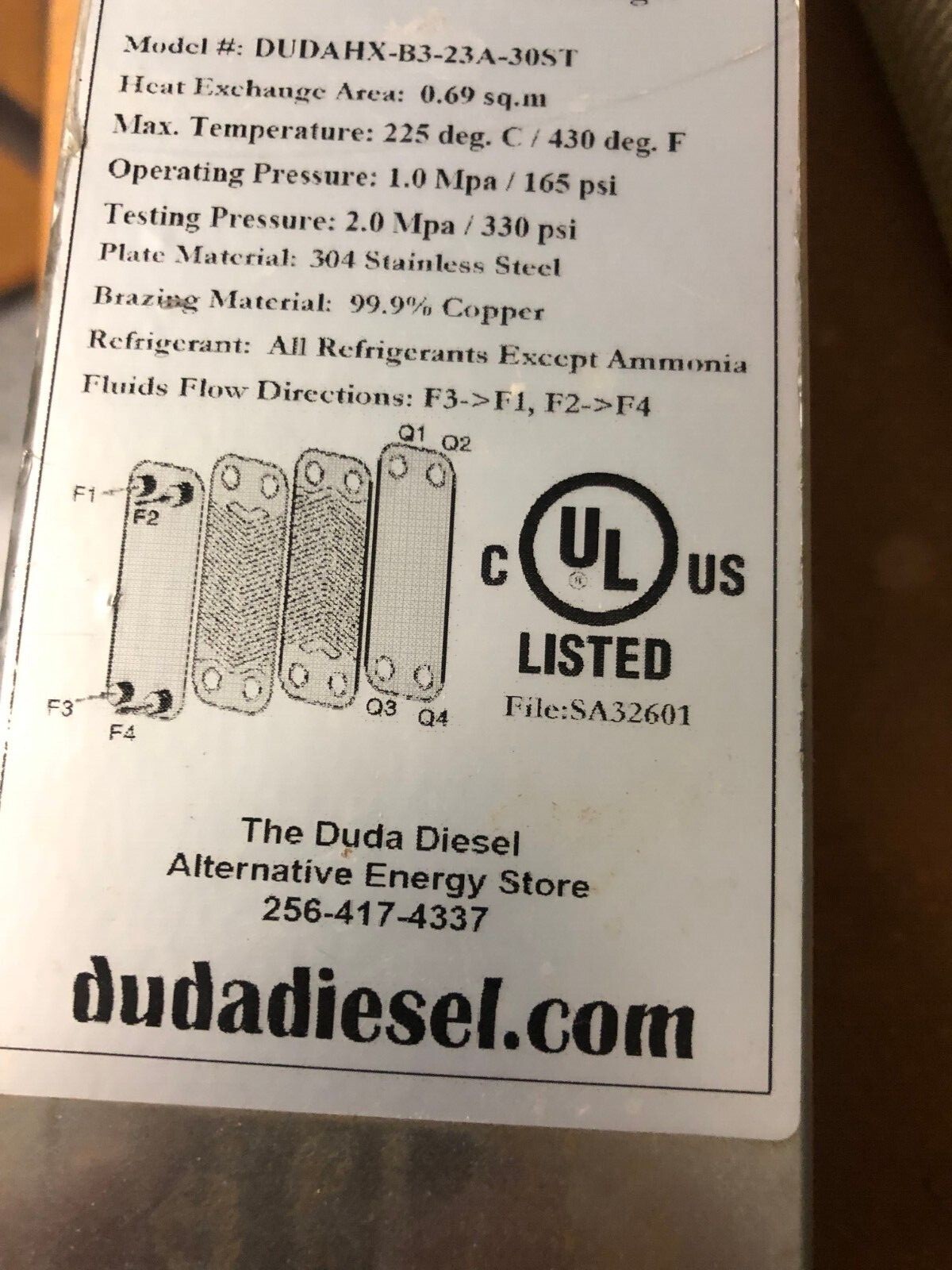Wort Chiller DudaDiesel B323A30ST Plate Heat Exchanger+connections