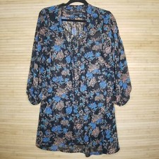 PATTERSON J KINCAID Black Floral Print Sheer boho Dress - Size M