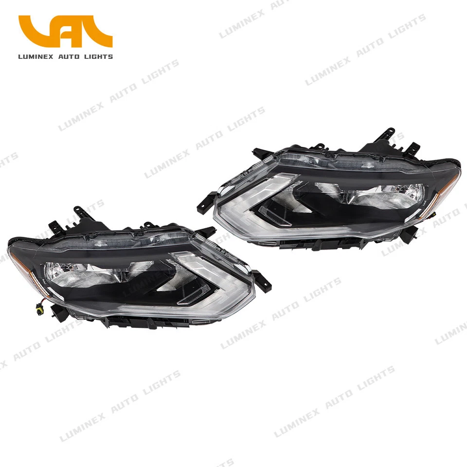 Headlight Assembly For nissan rogue 2017-19 Projector Halogen Chrome Right+Left Foto 4 de 4