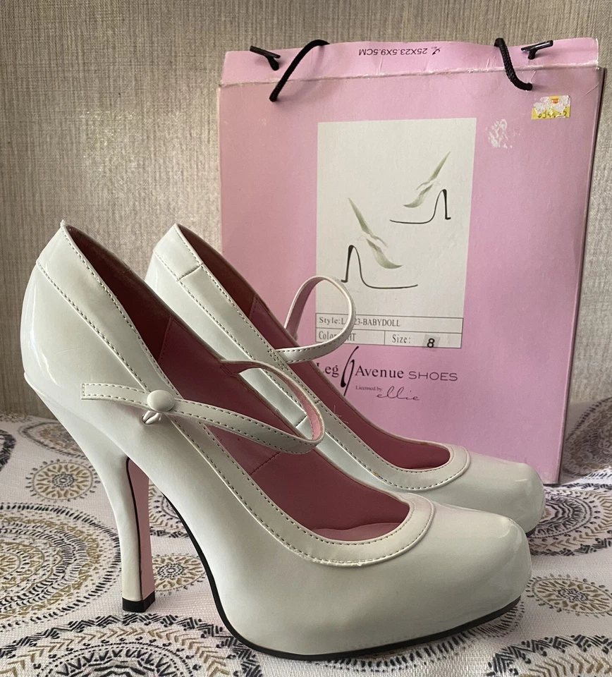 Leg Avenue обуви на Элли белый Baby кукла каблуки размер 8 новый с коробкой - Изображение 2 из 4