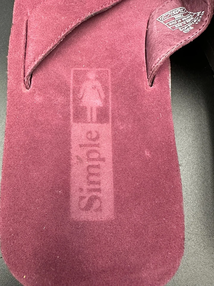 Простые женские кожаные сандалии-шлепанцы размер 8 винтажный бордовый стиль 9553 - Изображение 3 из 4