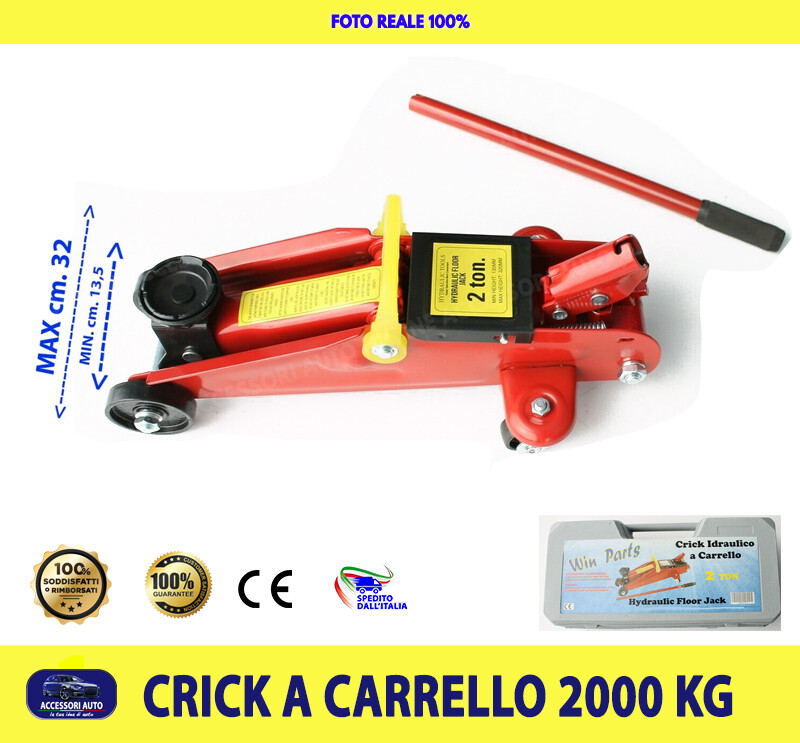 Crick Auto 2 Ton Cric Idraulico Sollevatore Carrello Cambio Ruote Officina Kit - Immagine 1