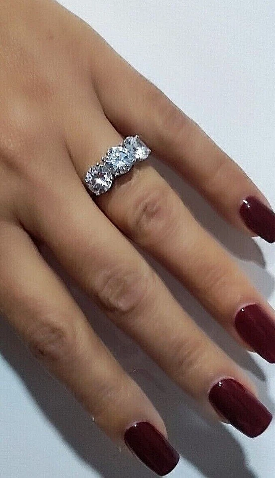 Anello TRILOGY in Argento 925 con zirconi 8 mm TAGLIO BRILLANTE con rosa eterna - Immagine 3 di 4