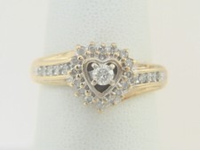 10K Yellow Gold Natural Diamond Heart Friendship or Promise Halo Ring Size 7.25